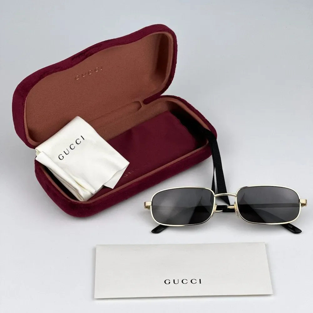 NEW Gucci GG1457S 001 Gold Grey Rectangle Metal Unisex Sunglasses GG 1457S - Picture 13 of 14